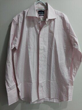 Aquascutum Men's 15.5" Two-fold cotton Dress Shirt pink and white striped